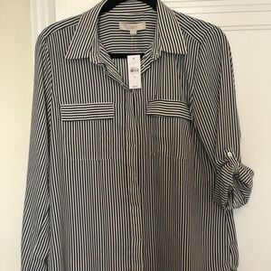 NWT LOFT Gray and White Striped Utility Blouse
